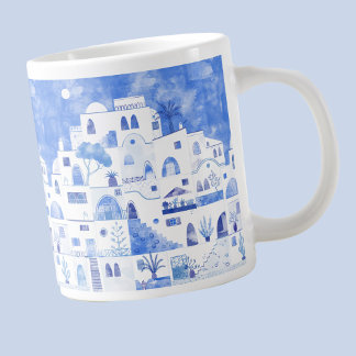 Santorini Greece Watercolor Jumbo Mugg