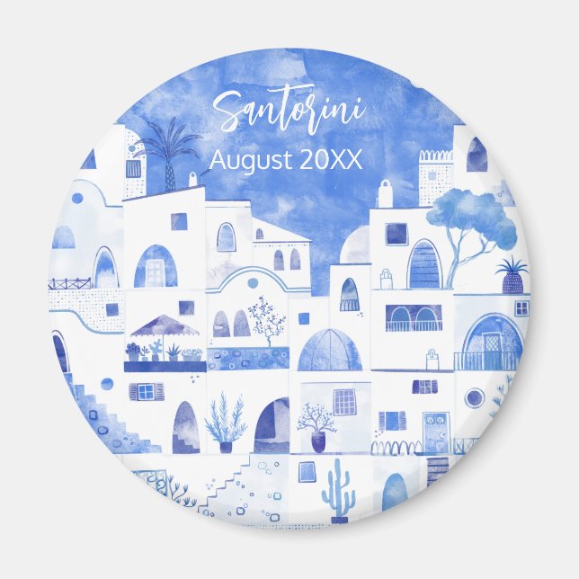 Santorini Greece Watercolor Keepsaké Magnet (Framsidan)