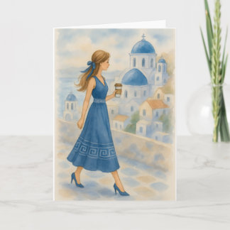 Santorini Greece Watercolor Kort