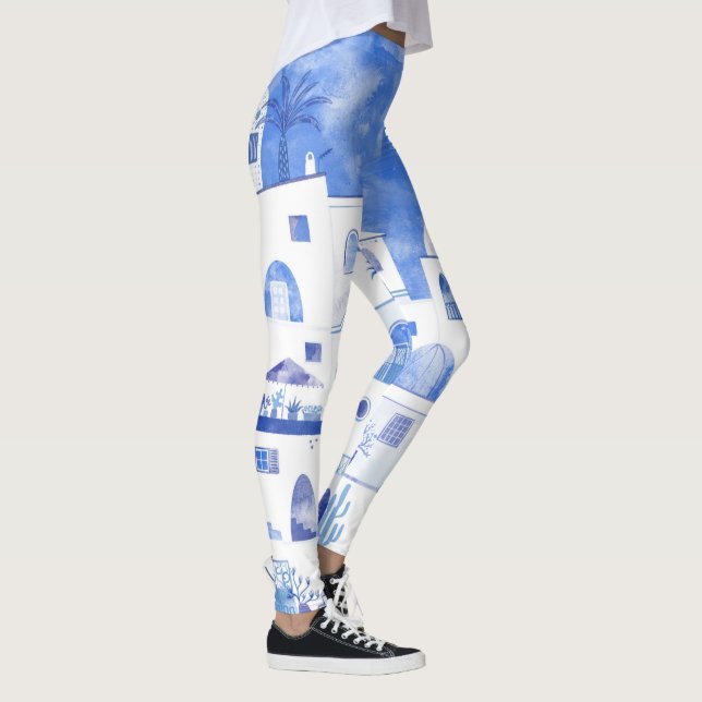 Santorini Greece Watercolor Leggings (Höger)