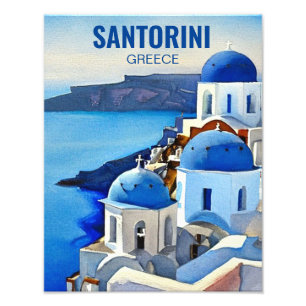 Santorini Greece Watercolor Painting Fototryck
