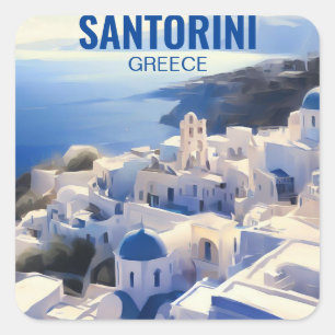 Santorini Greece Watercolor Painting Fyrkantigt Klistermärke