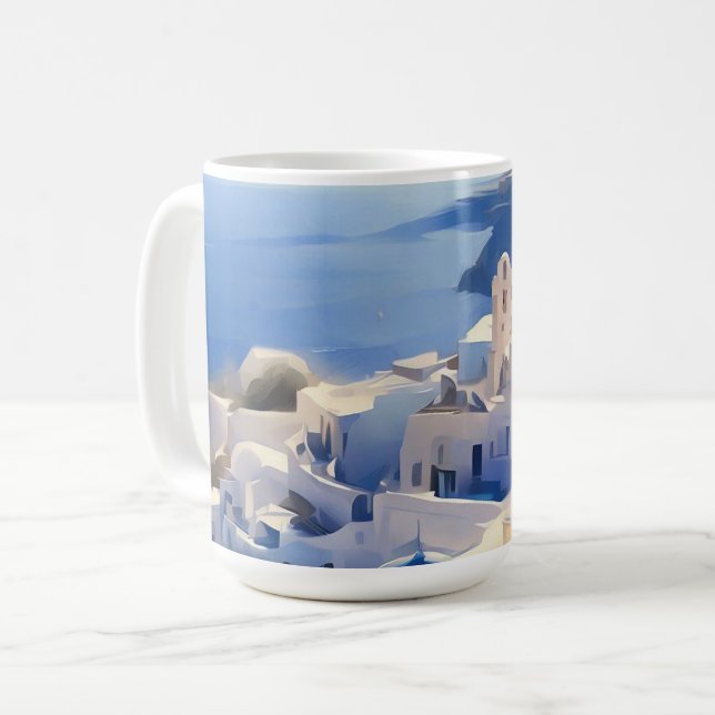 Santorini Greece Watercolor Painting Kaffemugg (Framsida vänster)