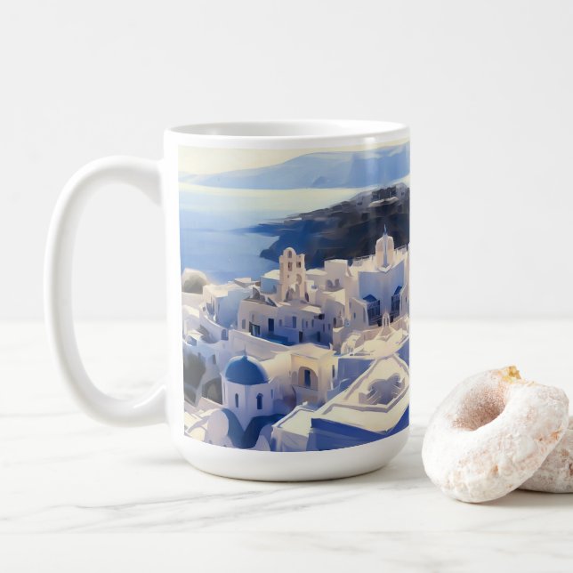 Santorini Greece Watercolor Painting Kaffemugg (Med munk)