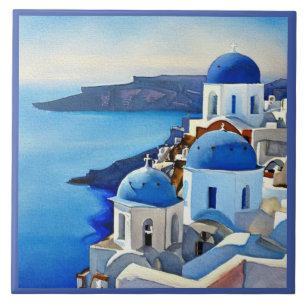 Santorini Greece Watercolor Painting Kakelplatta