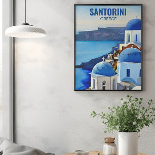 Santorini Greece Watercolor Painting Poster