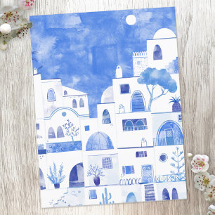 Santorini Greece Watercolor Painting Vykort