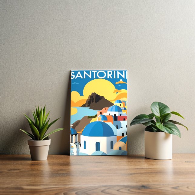 Santorini Greece Watercolor Painting Vykort (Skapare uppladdad)