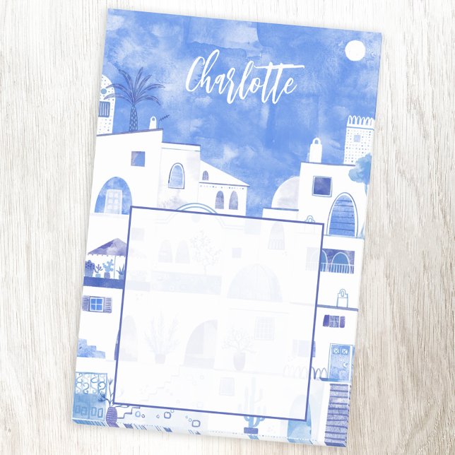 Santorini Greece Watercolor Personlig Post-it Block (Skapare uppladdad)