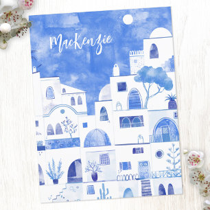 Santorini Greece Watercolor Personlig Vykort