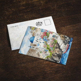 Santorini Greece Watercolor Postcard Inbjudningar