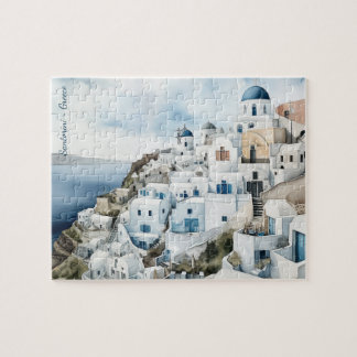 Santorini Greece Watercolor Pussel