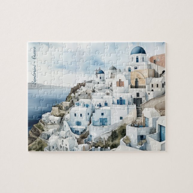 Santorini Greece Watercolor Pussel (Horisontell)