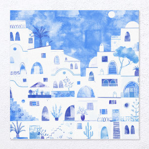 Santorini Greece Watercolor Townscape Canvastryck