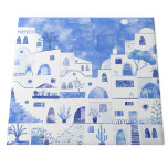 Santorini Greece Watercolor Townscape Kakelplatta<br><div class="desc">En vätefärgmålning av den vackra grekiska ön Santorini.</div>
