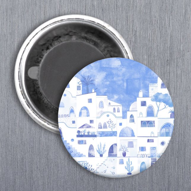 Santorini Greece Watercolor Townscape Magnet (Skapare uppladdad)