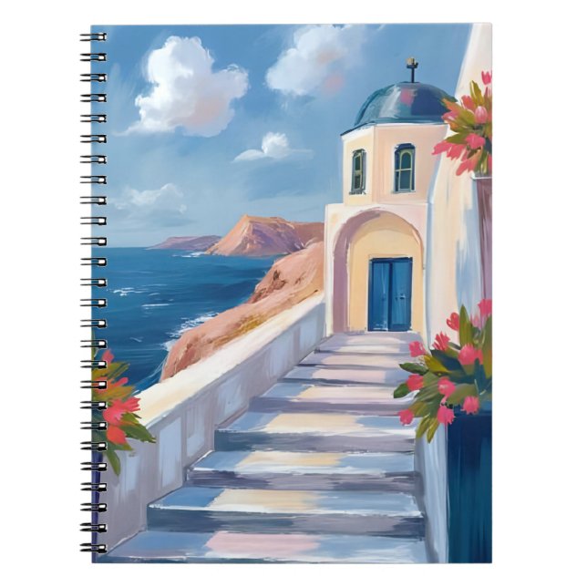 Santorini Greece Watercolor Travel Art Anteckningsbok (Framsidan)