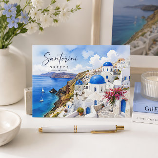 Santorini Greece Watercolor Vykort