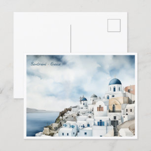 Santorini Greece Watercolor Vykort