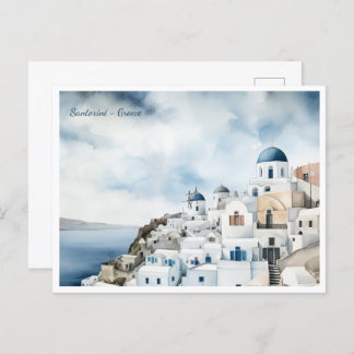 Santorini Greece Watercolor Vykort