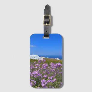 Santorini Greece White Byggnad Lila Vild Flower Bagagebricka