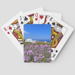 Santorini Greece White Byggnad Lila Vild Flower Casinokort