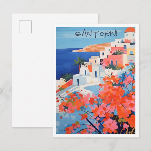 Santorini Grekisk Konst Resa  Vykort (Fram/baksida)