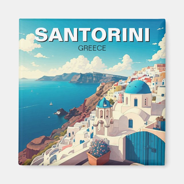 Santorini Grekiska öarna Travel Magnet (Framsidan)