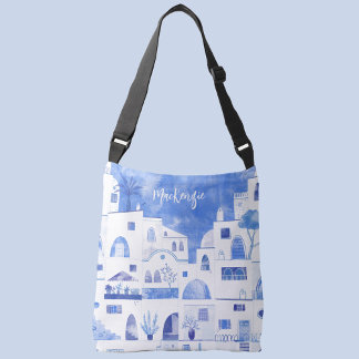 Santorini Grekiska ön Personlig Watercolor Axelväska