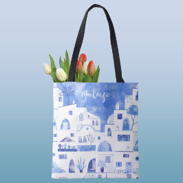 Santorini Grekiska ön Personlig Watercolor Tygkasse