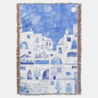 Santorini Grekiska ön Watercolor Filt