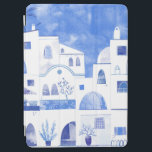 Santorini Grekiska ön Watercolor iPad Air Skydd<br><div class="desc">Vattentärsfärgad blå och vit stadsmålning på den grekiska ön Santorini. Originalkonst av Nic Squirrell.</div>