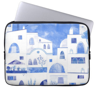 Santorini Grekiska ön Watercolor Painting Laptop Fodral