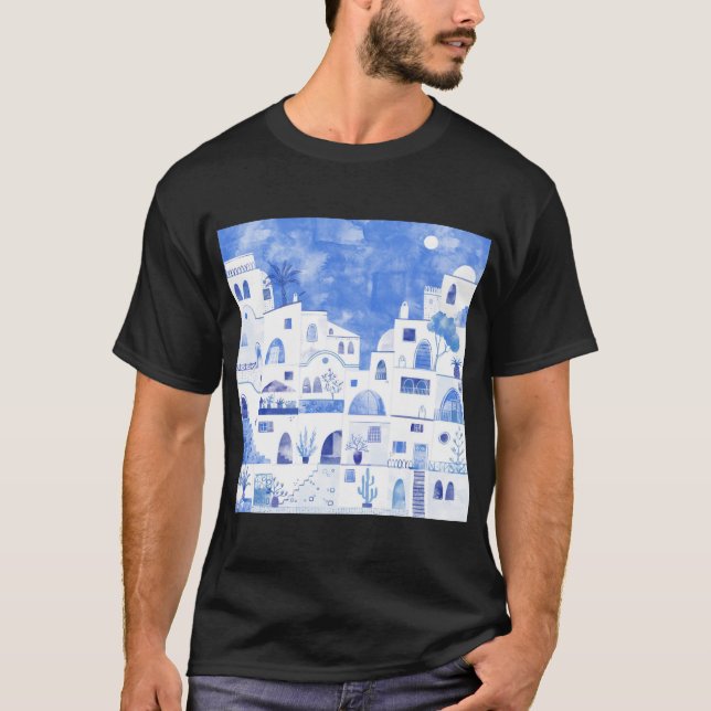 Santorini Grekiska ön Watercolor T Shirt (Framsida)