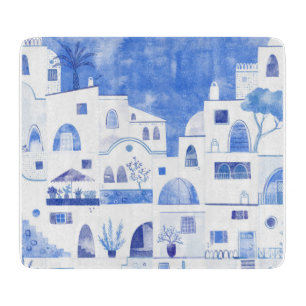Santorini Grekiska ön Watercolor Townscape