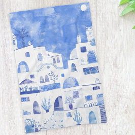 Santorini Grekiska ön Watercolor Townscape Kökshandduk