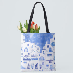 Santorini Grekiska ön Watercolor Tygkasse