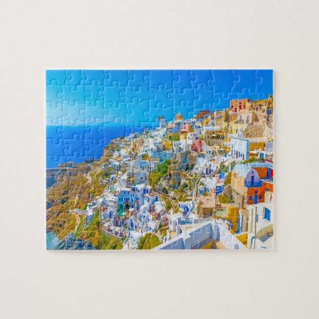 Santorini Grekiska staden Jigszle Puzzle Pussel (Horisontell)
