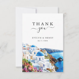 Santorini Grekland Akvarell Destination Bröllop Tack Kort