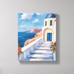 Santorini Grekland Akvarell Resa Canvastryck