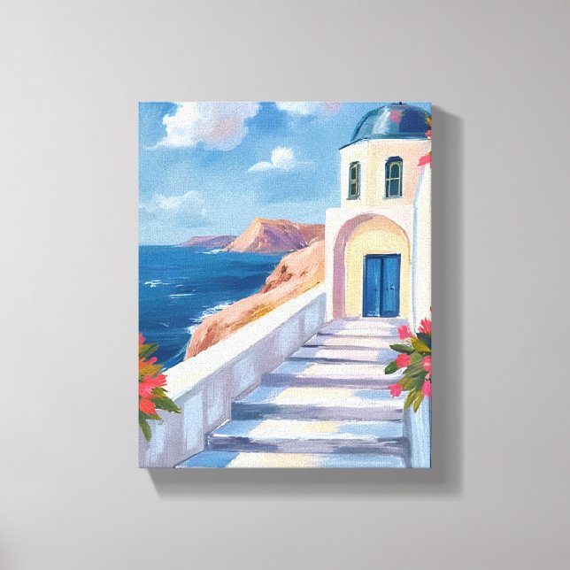 Santorini Grekland Akvarell Resa Canvastryck (Framsida)