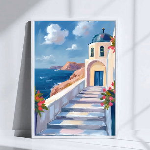 Santorini Grekland Akvarell Resa Poster