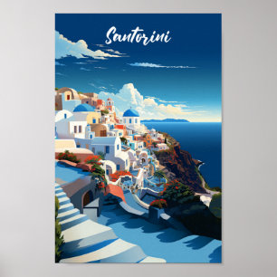 Santorini Grekland Berömd Vintage resor Ställe Poster