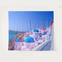 Santorini Grekland Blå Ö Fotobox Bakgrundsplatta
