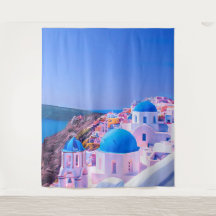 Santorini Grekland Blå Ö Fotobox Bakgrundsplatta