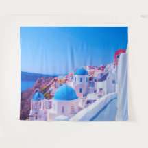 Santorini Grekland Blå Ö Fotobox Bakgrundsplatta