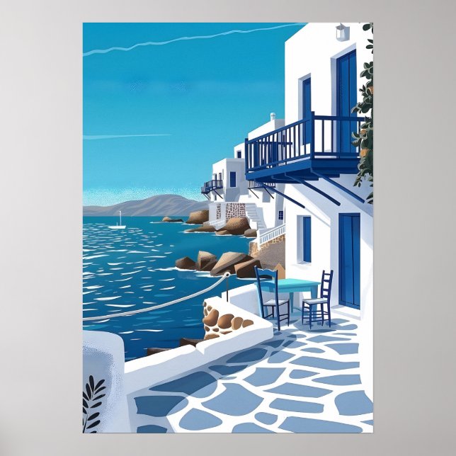 Santorini Grekland Blått Hav Kust Väggkonst (Framsidan)