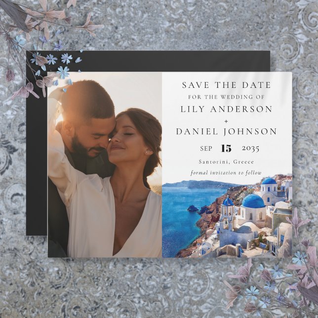 Santorini Grekland Foto Bröllop Spara Datum Magnetisk Inbjudningskort (Santorini Greece Photo Wedding Save The Date Magnetic Invitation)