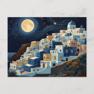 Santorini, Grekland Full Moon Night Greece Village Helg Vykort