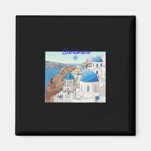 Santorini Grekland Grekisk Flagga Semester Konst B Magnet
